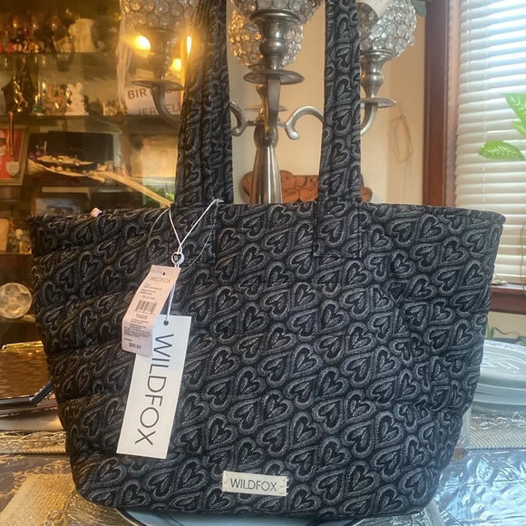 Wildfox Handbags - WILDFOX Black denim Heart Pattern Tote Bag!
